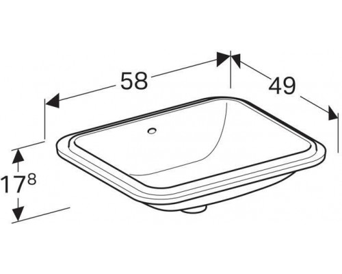 500.764.01.2 Geberit VariForm Раковина с установкой под столешницу прямоугольной формы, T1=50х40 см, без отв. под смеситель, с отв. перелива 500.764.01.2