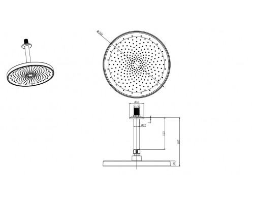 AQ2070MB круглый верхний душ потолочный 260х20мм, матовый черный AQ2070MB