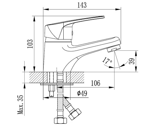 D40-11 Смеситель одноручный (40 мм) для умывальника, монолитный, хром D40-11 D40-11