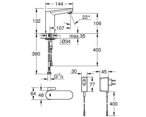36325001 Eurosmart Cosmopolitan Смеситель инфракрасный для раковины (220 В), хром 36325001