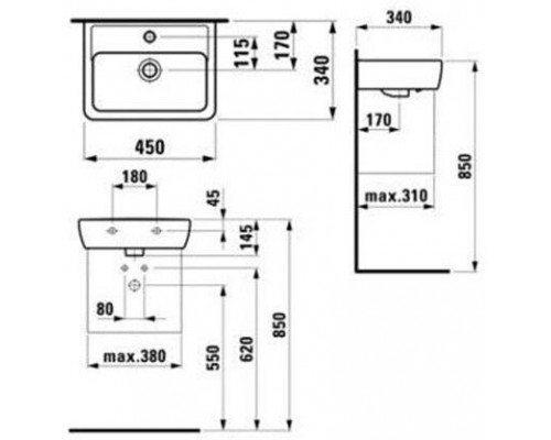 PRO A 1195.1.000.104.1 мини-раковина 45х34 8.1195.1.000.104.1