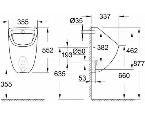 39438000 Bau Ceramic Писсуар скрытый монтаж, альпин-белый (16 шт пал - 126365) 39438000