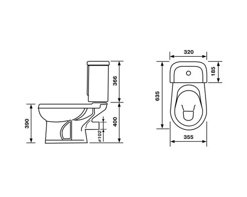 40301110602 Унитаз-компактИридаСтандарт/ белый, нижний подвод воды, горизонтальный выпуск (старый арт. 40301110402) 40301110602