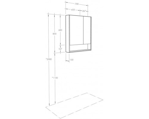 1A252202SDB20 Зеркальный шкаф Сканди 70 Белый/Дуб Верона 1A252202SDB20
