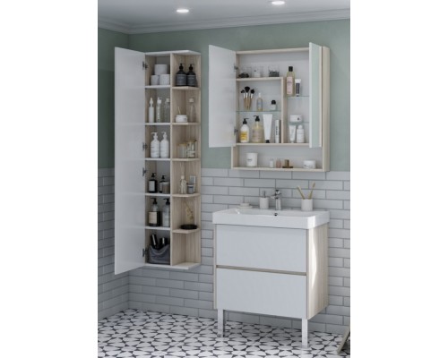 1A252202SDB20 Зеркальный шкаф Сканди 70 Белый/Дуб Верона 1A252202SDB20