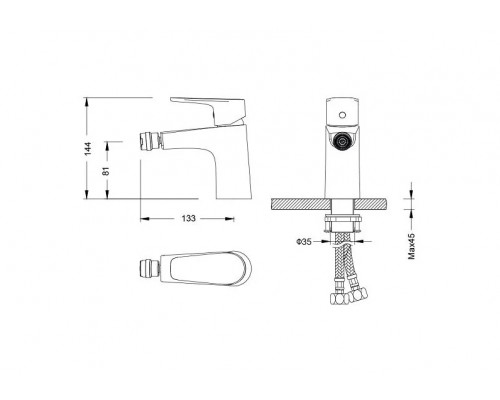 AQ1118BGM БЕТТА смеситель для биде, оружейная сталь (шлиф. черный хром) AQ1118BGM