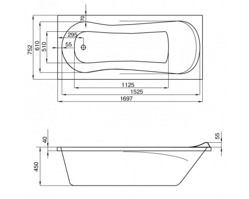 1.WH30.2.391 КАЛЕДОНИЯ 170х75 ванна прямоугольная акриловая белая 1.WH30.2.391