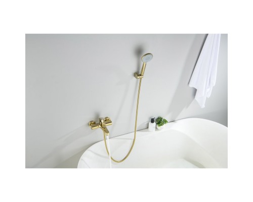 AQ1249BG ОБЕРОН смеситель для ванны с душевым набором 3jet, шлиф. золото AQ1249BG