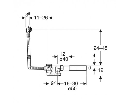 150.520.21.6 Слив-перелив Geberit, d52, длина 26 см, с декоративным комплектом: Глянцевый хром 150.520.21.6