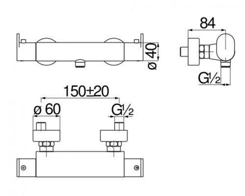 UP94030BM UP термостатический смеситель для душа, матовый черный UP94030BM