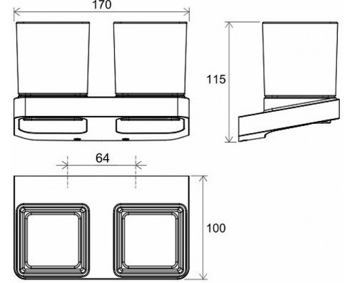 Держатель с двумя стаканами (стекло) TD 220.20 черный X07P558