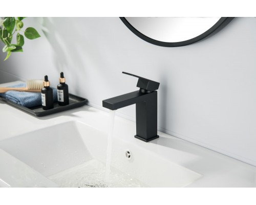 AQ1610MB ЛИБРА смеситель для раковины 114, без донного клапана, матовый черный AQ1610MB