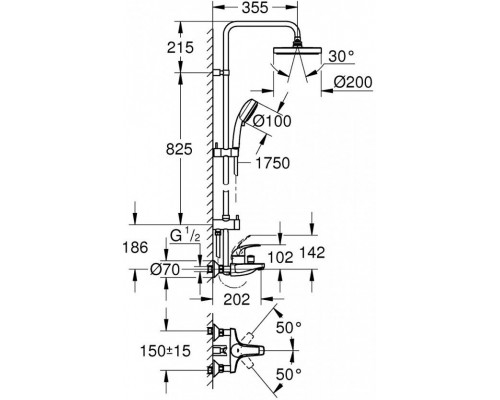 26305001 Tempesta Cosmopolitan System 200 Душевая система с однорычажным смесителем для ванны, хром 26305001