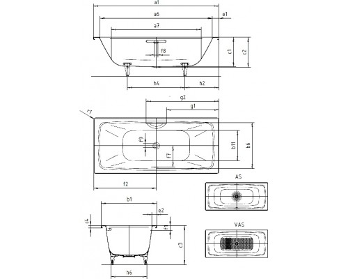 Ванна Cayono Duo Мод.724 170х75x41 белый + easy-clean 272400013001