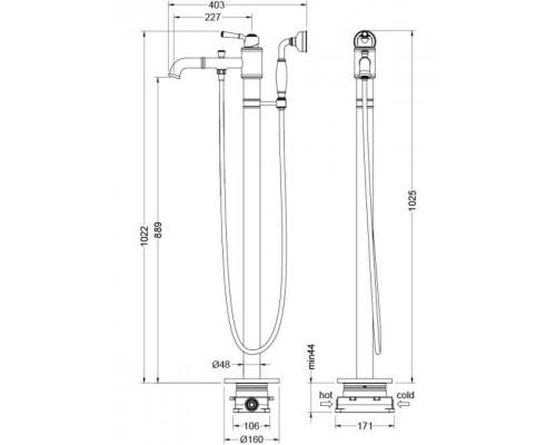 AQ1545CR КЛАССИК смеситель для ванны напольный (внешняя и скрытая часть) AQ1545CR