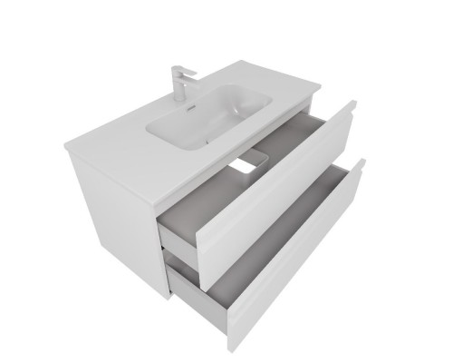 AQ77100-MW Комплект мебели:Тумба 100 см ВЕГА с раковиной AQ4100-00, 2 ящика,цвет белый мат AQ77100-MW