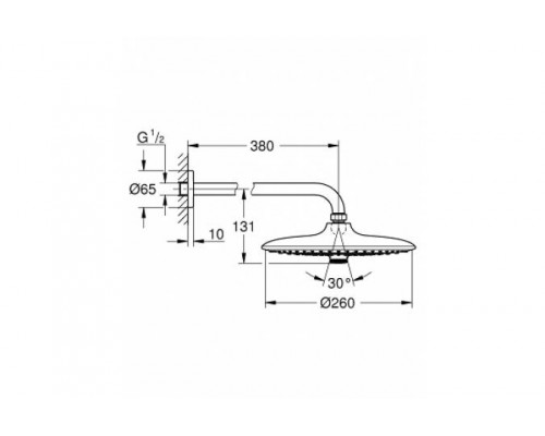 26458000 Euphoria 260 SmartControl Верхний душ с душевым кронштейном 380 мм, хром 26458000