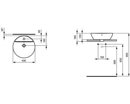 E804001 Connect Sphere Раковина-чаша 43 см, 1 отверстие под смеситель. E804001