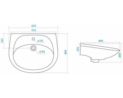 1.WH11.0.466 БРИЗ умывальник 60 см 1.WH11.0.466