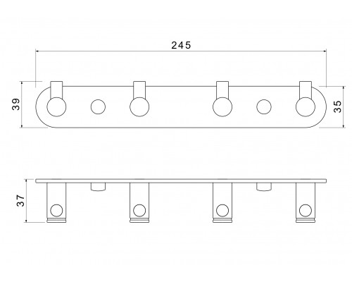 AQ4123BGM ЕВРОПА планка с 4 крючками, оружейная сталь (шлиф. черный хром) AQ4123BGM