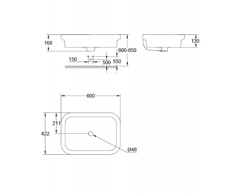 39124001 Eurocosmo раковина свободностоящая, 60 см, альпин-белый 39124001