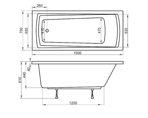 Ванна DOMINO PLUS 150х70 белая C641R00000