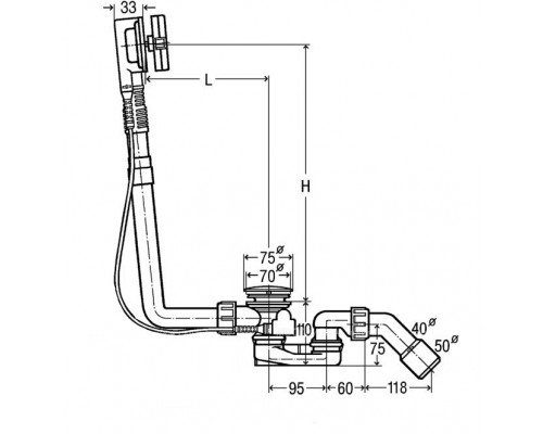 138561 Multiplex Visign M5 слив-перелив (плоская констр.), с гидрозатвором, наклад., отводящ. колено 45°, 40/50 x 725 мм, пластик/хром, модель 6163.45 138561