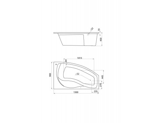 1.WH11.1.985 МАЙОРКА 150х90 ванна асимметричная акриловая правосторонняя белая 1.WH11.1.985