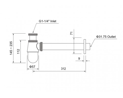 AQ6014BG сифон, шлиф. золото AQ6014BG