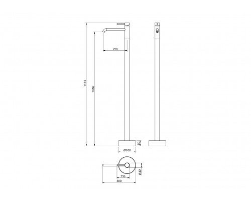 AQ1309BG ЕВРОПА смеситель для раковины напольный, шлиф. золото AQ1309BG