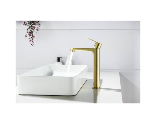 AQ1204BG ОБЕРОН смеситель для раковины высокий 240, без донного клапана, шлиф. золото AQ1204BG