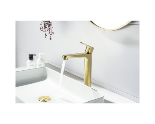 AQ1204BG ОБЕРОН смеситель для раковины высокий 240, без донного клапана, шлиф. золото AQ1204BG