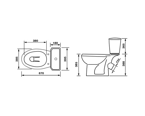 43360110202 Унитаз-компактЭлиссаСтандарт/ красный, нижний подвод воды, косой выпуск (старый арт. 43360130202) 43360110202