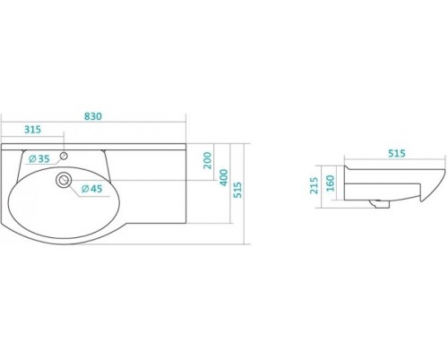 1.WH11.0.228 КОРАЛЛ-83 умывальник (правый) 1.WH11.0.228