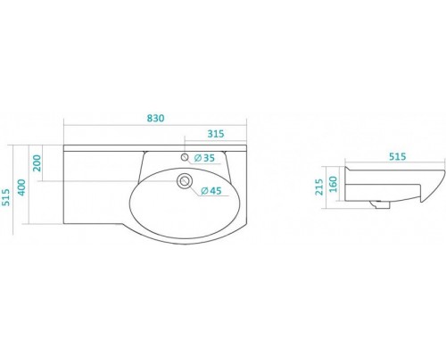 1.WH11.0.225 КОРАЛЛ-83 умывальник (левый) 1.WH11.0.225