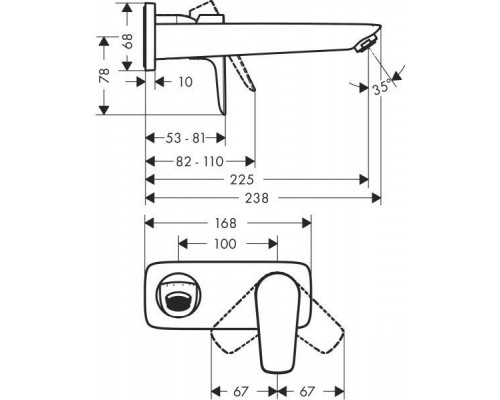 71734670S Set HG Talis E смеситель для раковины из стены излив 225 мм (71734670+13622180), матовый черный 71734670S