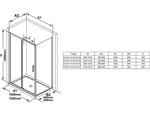 BLSPS-90 блестящий + транспарент, неподвижная стенка X9BM70C00Z1