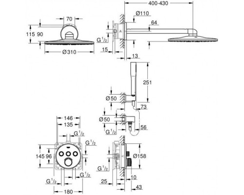 34709000 SmartControl Душевая система с душевым гарнитуром и верхним душем Rainshower 310, хром 34709000