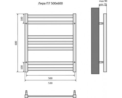 Лира П7 500х600 Полотенцесушитель Aquatek (черный муар) AQ KP0760BL