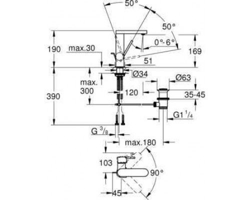 23871003 Plus Смеситель однорычажный для раковины со сливным гарнитуром, поворотный излив, M-Size, 5,7 л/мин, хром 23871003