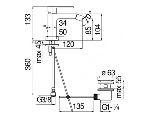 UP94119/1BM UP смеситель для биде, матовый черный UP94119/1BM