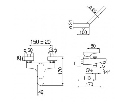 YO126110CR YO смеситель для ванны с душевым набором YO126110CR