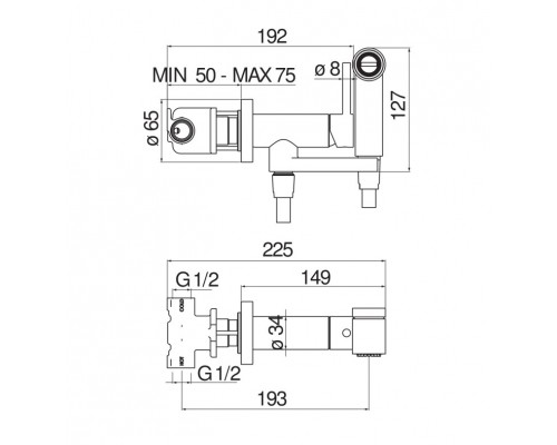 AV00600FLP Комплект для гигиенического душа встроенный (смеситель + гигиеническая лейка + шланг), глянцевый черный AV00600FLP