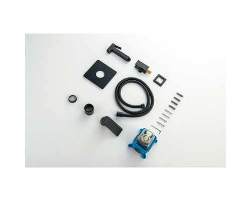 AQ1619MB ЛИБРА набор с гигиеническим душем (смеситель + гигиеническая лейка + шланг + шланговое подсоединение с держателем), матовый черный AQ1619MB