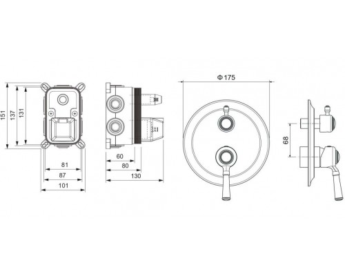 AQ1547MB КЛАССИК смеситель для ванны 3 режима (внешняя и скрытая часть), матовый черный AQ1547MB