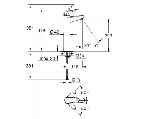 24273001 Euroeco Смеситель однорычажный для раковины, DN 15 размер XL, хром 24273001