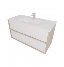 AQ66100-DO-MW Комплект мебели:Тумба 100 см ЛИБРА с раковиной AQ4100-00, 2 ящика push-to-open,цвет фасадов белый мат, корпус дуб давос AQ66100-DO-MW