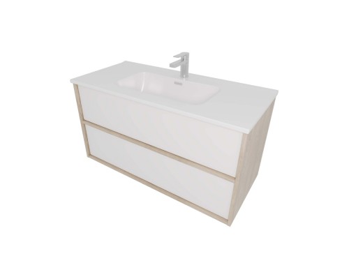 AQ66100-DO-MW Комплект мебели:Тумба 100 см ЛИБРА с раковиной AQ4100-00, 2 ящика push-to-open,цвет фасадов белый мат, корпус дуб давос AQ66100-DO-MW