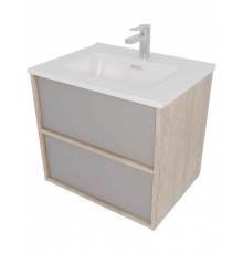 AQ66060-DO-LG Комплект мебели:Тумба 60 см ЛИБРА с раковиной AQ0460-00, 2 ящика,цвет фасадов серый туман, корпус дуб давос AQ66060-DO-LG