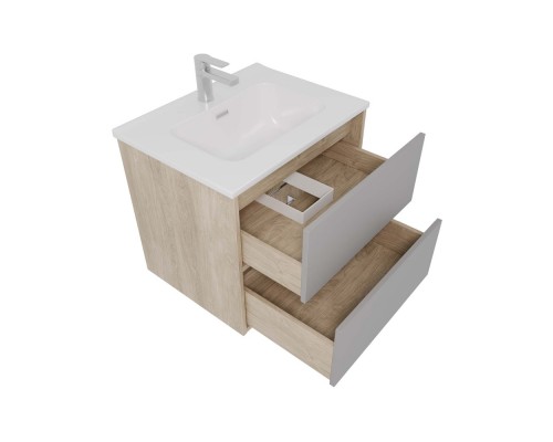 AQ66060-DO-LG Комплект мебели:Тумба 60 см ЛИБРА с раковиной AQ0460-00, 2 ящика,цвет фасадов серый туман, корпус дуб давос AQ66060-DO-LG